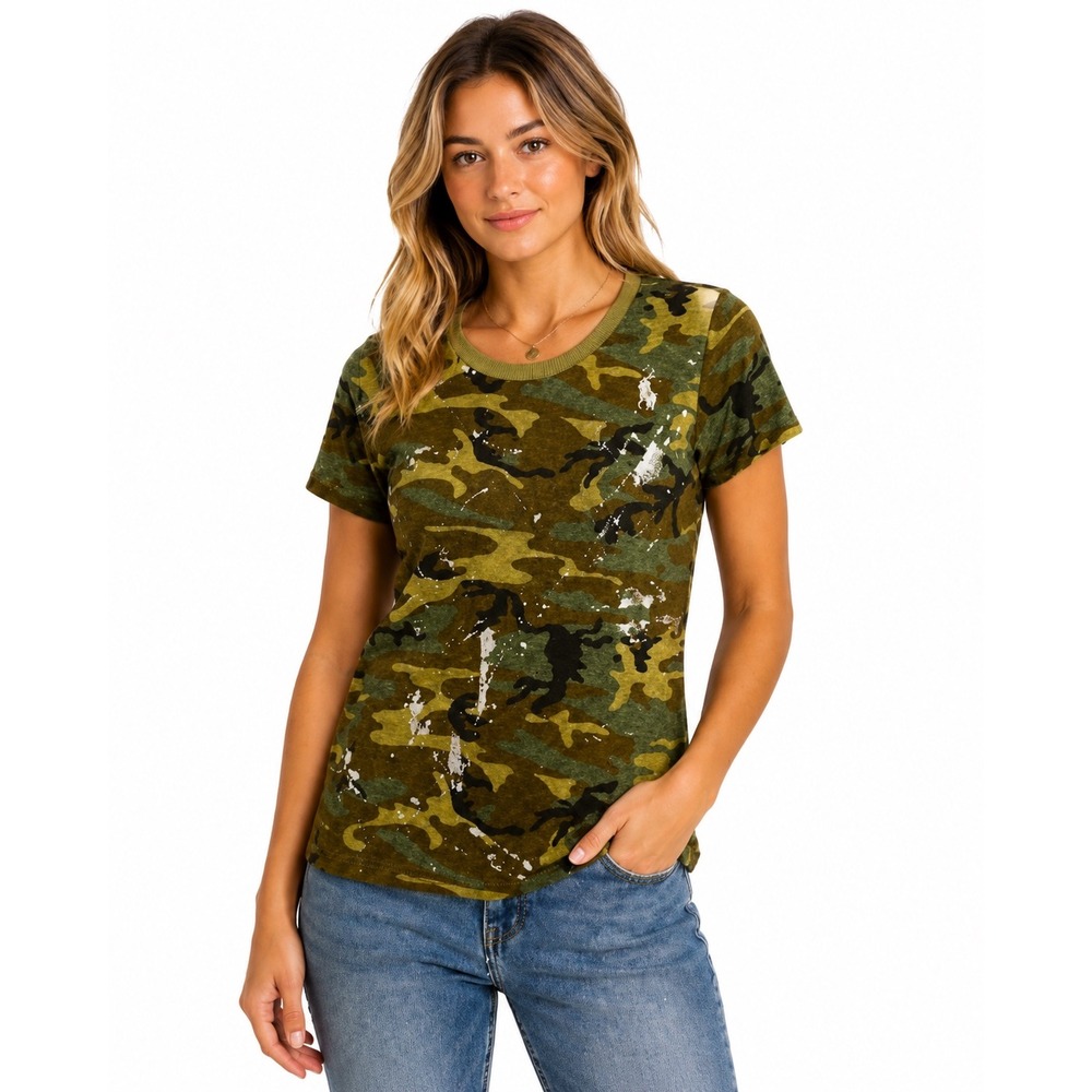 J. Crew Camouflage Tee 100% Cotton S Silver Paint Splatter Grunge Y2K Inspired